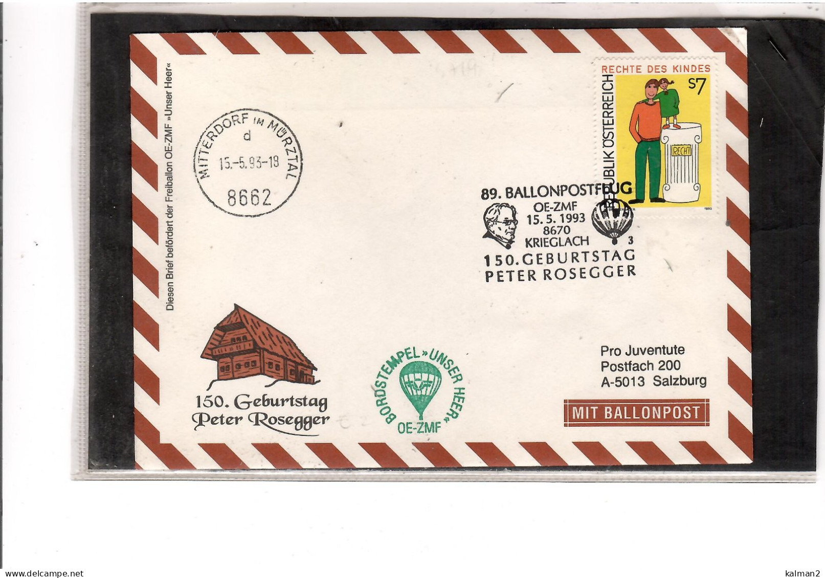 TEM20469 - KRIEGLACH 15.5.1993  /  89. BALLONPOSTFLUG -  NETTO KATALOG NR. 89a   - BALLON "  OE-ZMF  " - Montgolfières