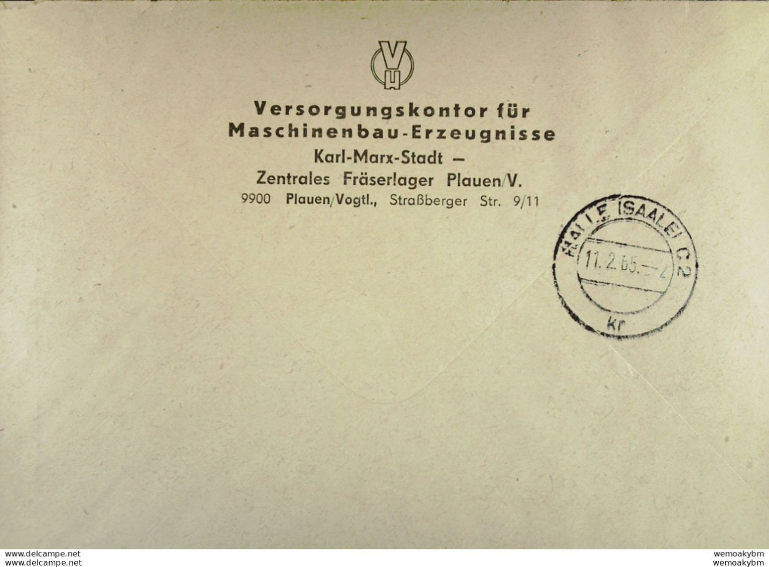 Fern-Brief Mit ZKD-Kastenst. "Versorgungskontor Für Maschinenbau-Erzeugnisse KMST. Zentr. Fräserlager 99 Plauen" 10.2.65 - Central Mail Service