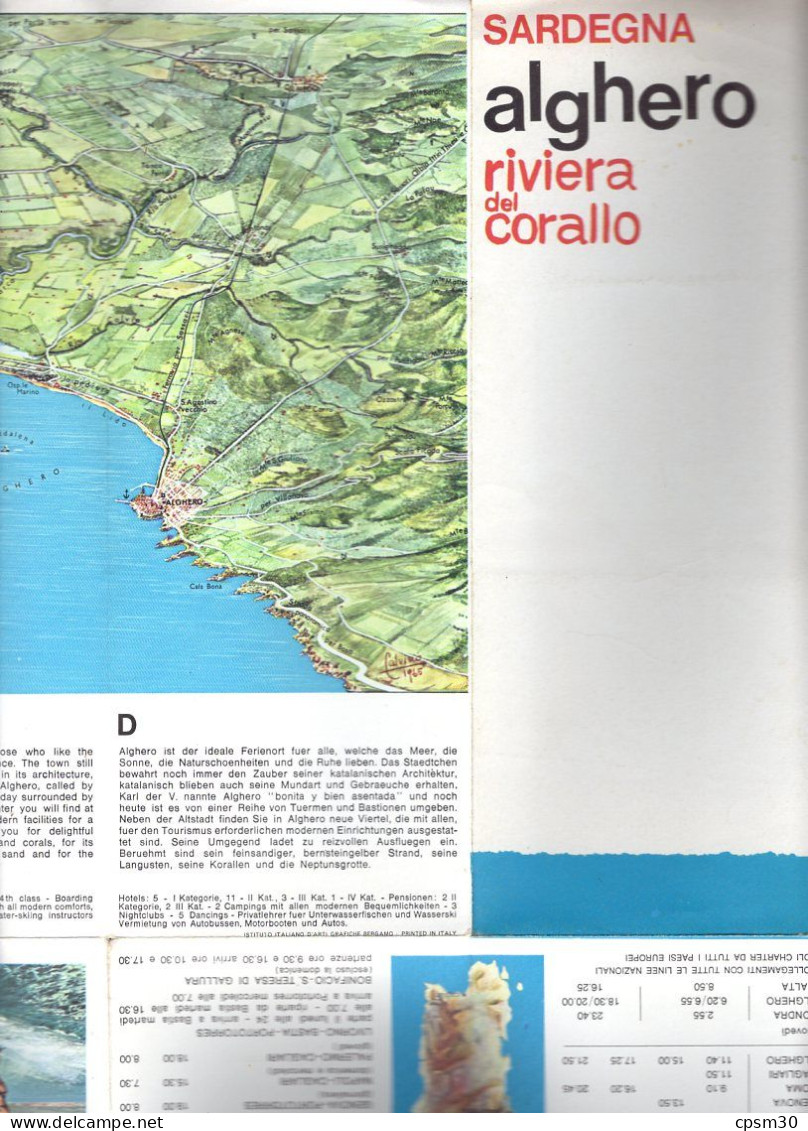 Carte Routière, Publicité ALGHERO Sardegna, Riviera Del Corallo, En Quatre Langues - Callejero