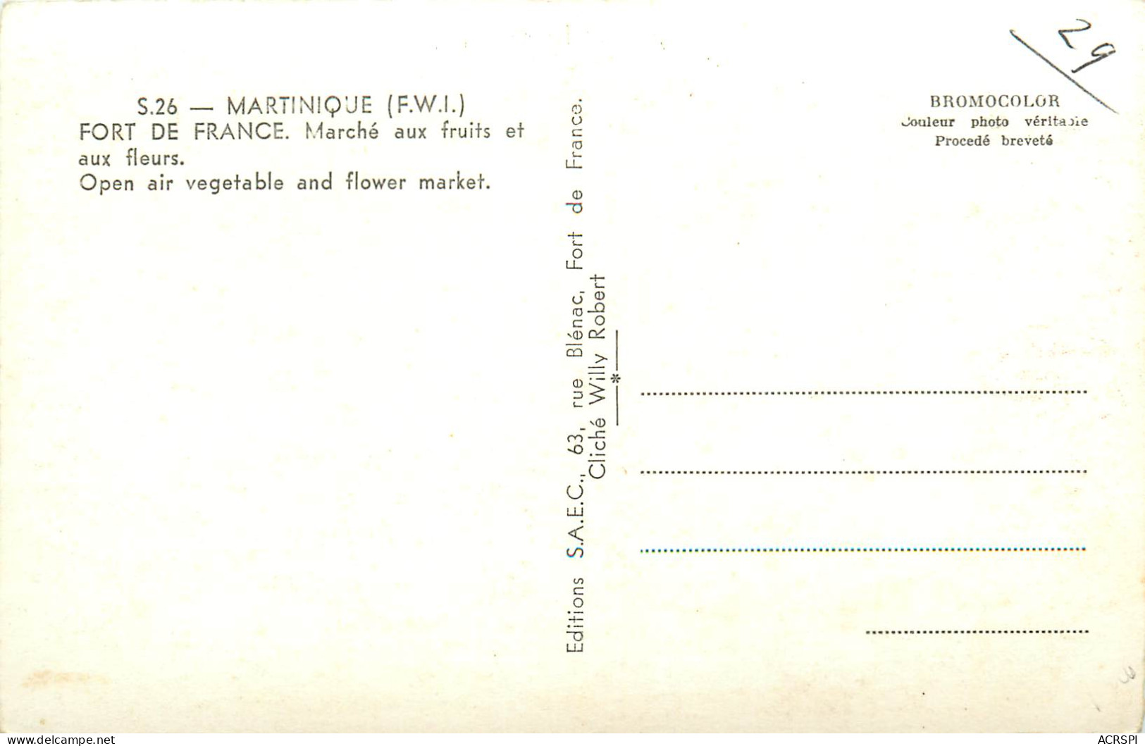 MARTINIQUE FORT DE FRANCE Marché Aux Fruits Et Aux Fleurs Carte Dentelée (scan Recto-verso) KEVREN0223 - Fort De France