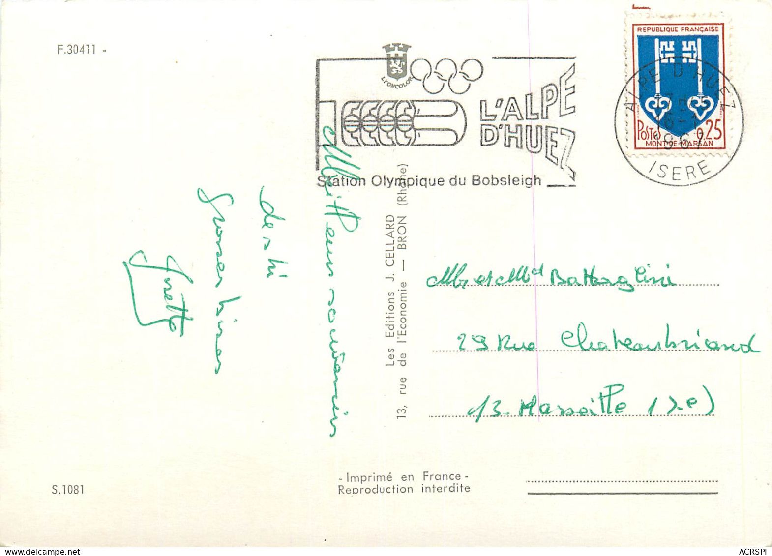  ISERE CHAMROUSSE Le Dauphine Olympique 1968 ED CELLARD Carte Dentelée 2 (scan Recto-verso) KEVREN0227 - Chamrousse