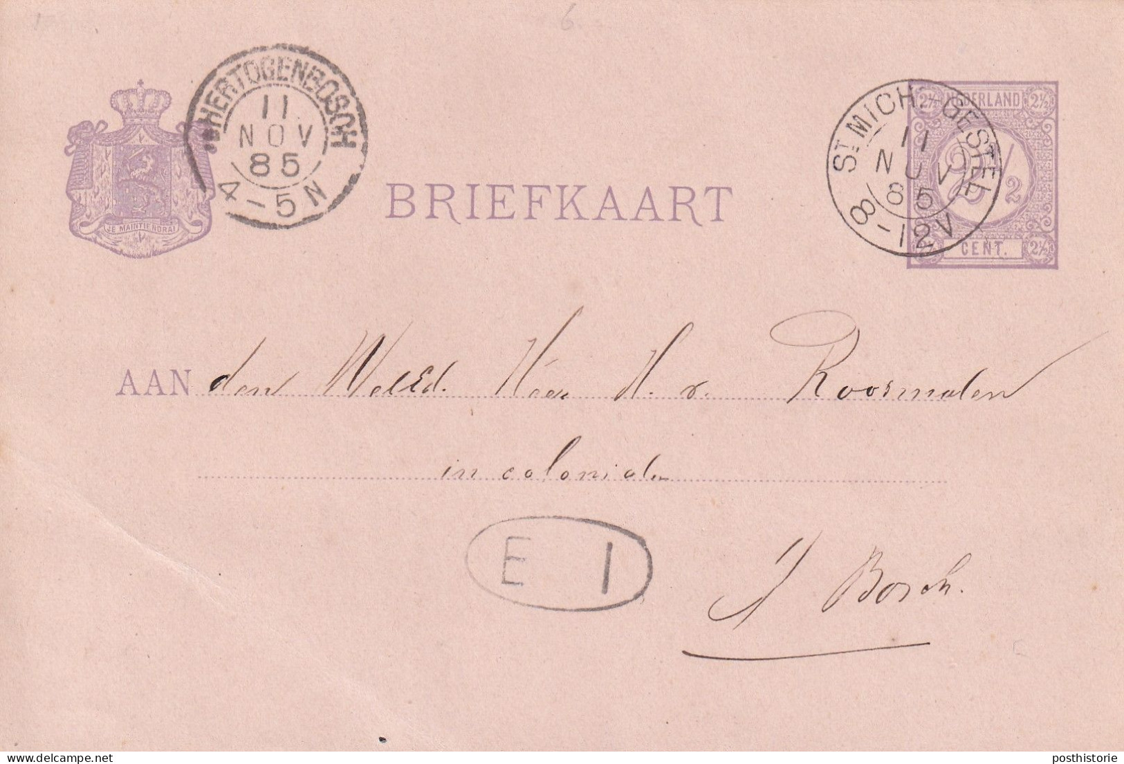 Briefkaart 11 Nov 1885 St Mich-Gestel (hulpkantoor Kleinrond) Naar 's Hertogenbosch (kleinrond) - Storia Postale