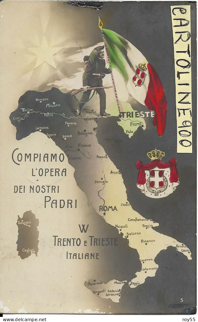 Militari W Trento E Trieste Italiane Differente Veduta Militare Con Bandiera Stemma Stivale Italico (f.picc./v.retro) - War 1914-18