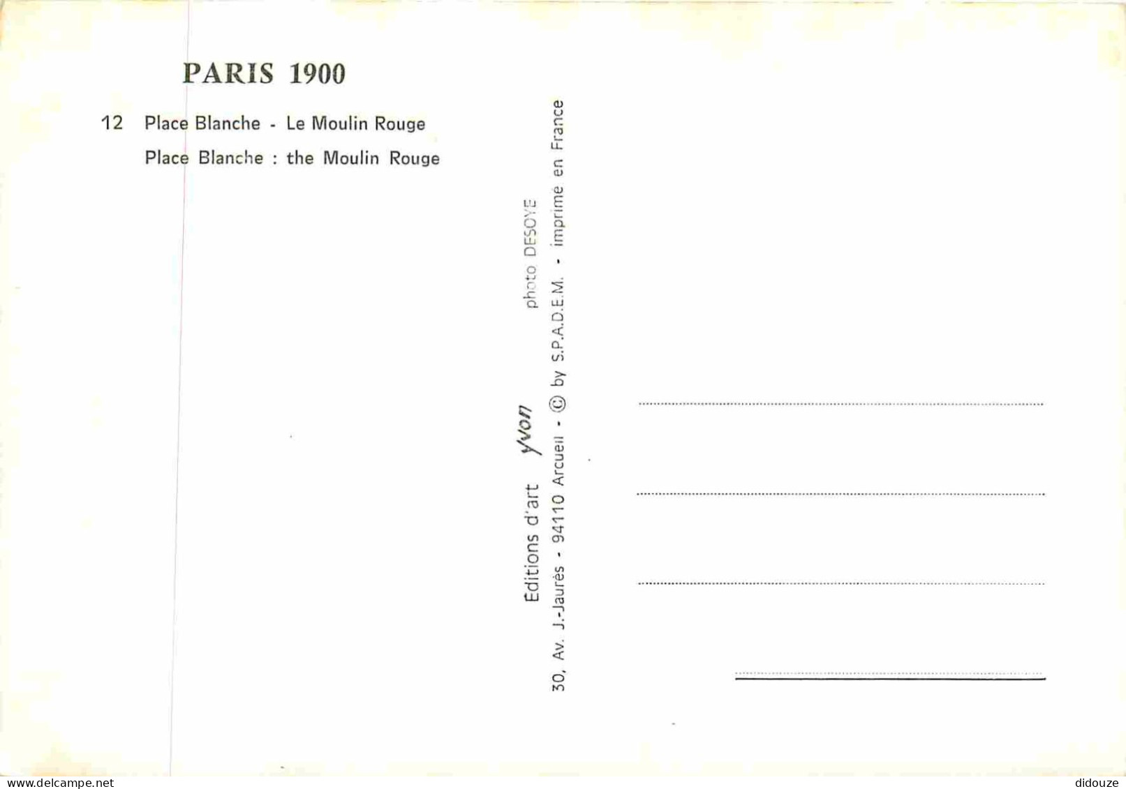 Reproduction CPA - 75 Paris - Place Blanche - Le Moulin Rouge - Paris 1900 - 12 - CPM - Carte Neuve - Voir Scans Recto-V - Sin Clasificación