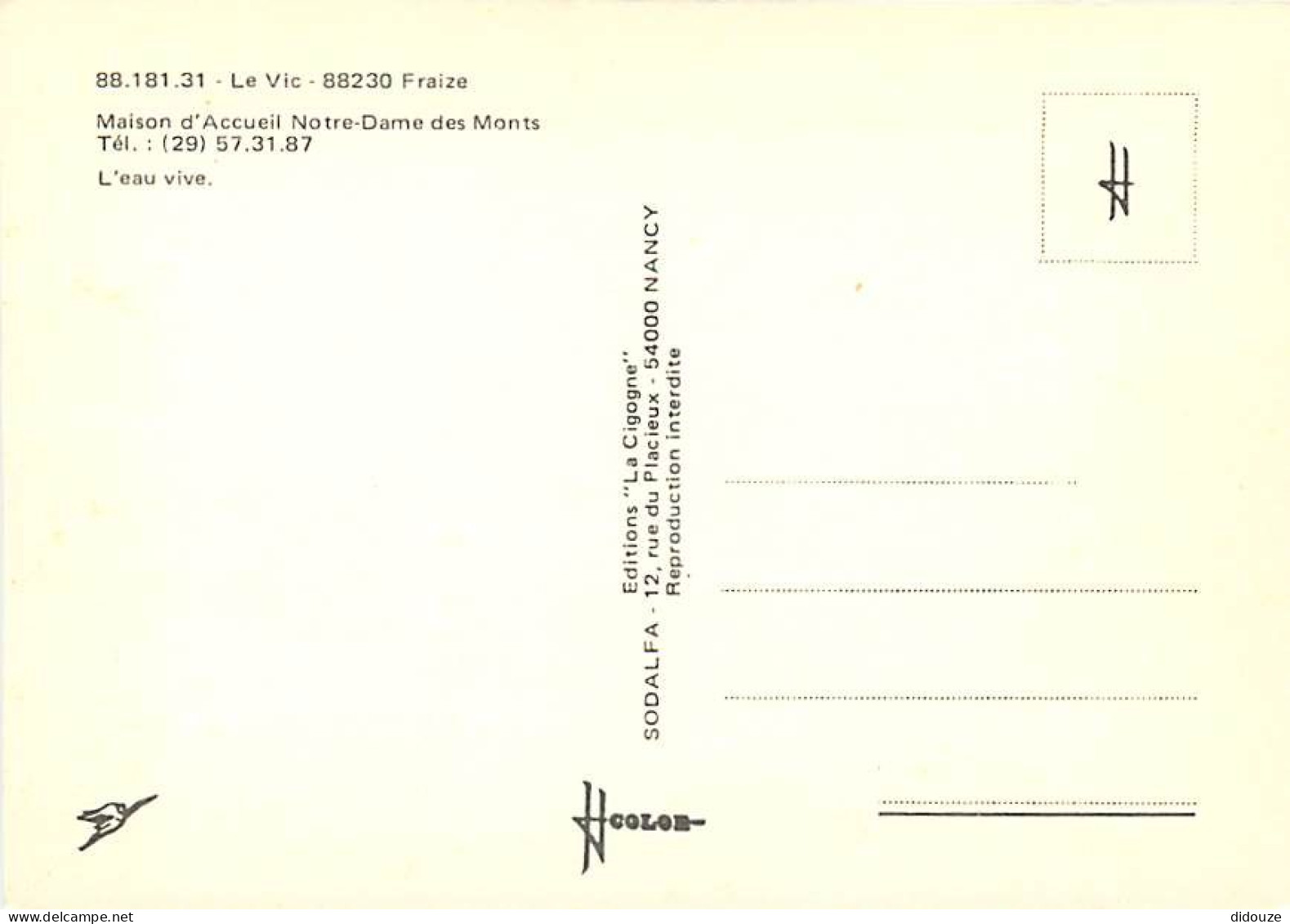 88 - Fraize - Le Vic - Maison D'Accueil Notre-Dame Des Monts - L'eau Vive - Carte Neuve - CPM - Voir Scans Recto-Verso - Fraize