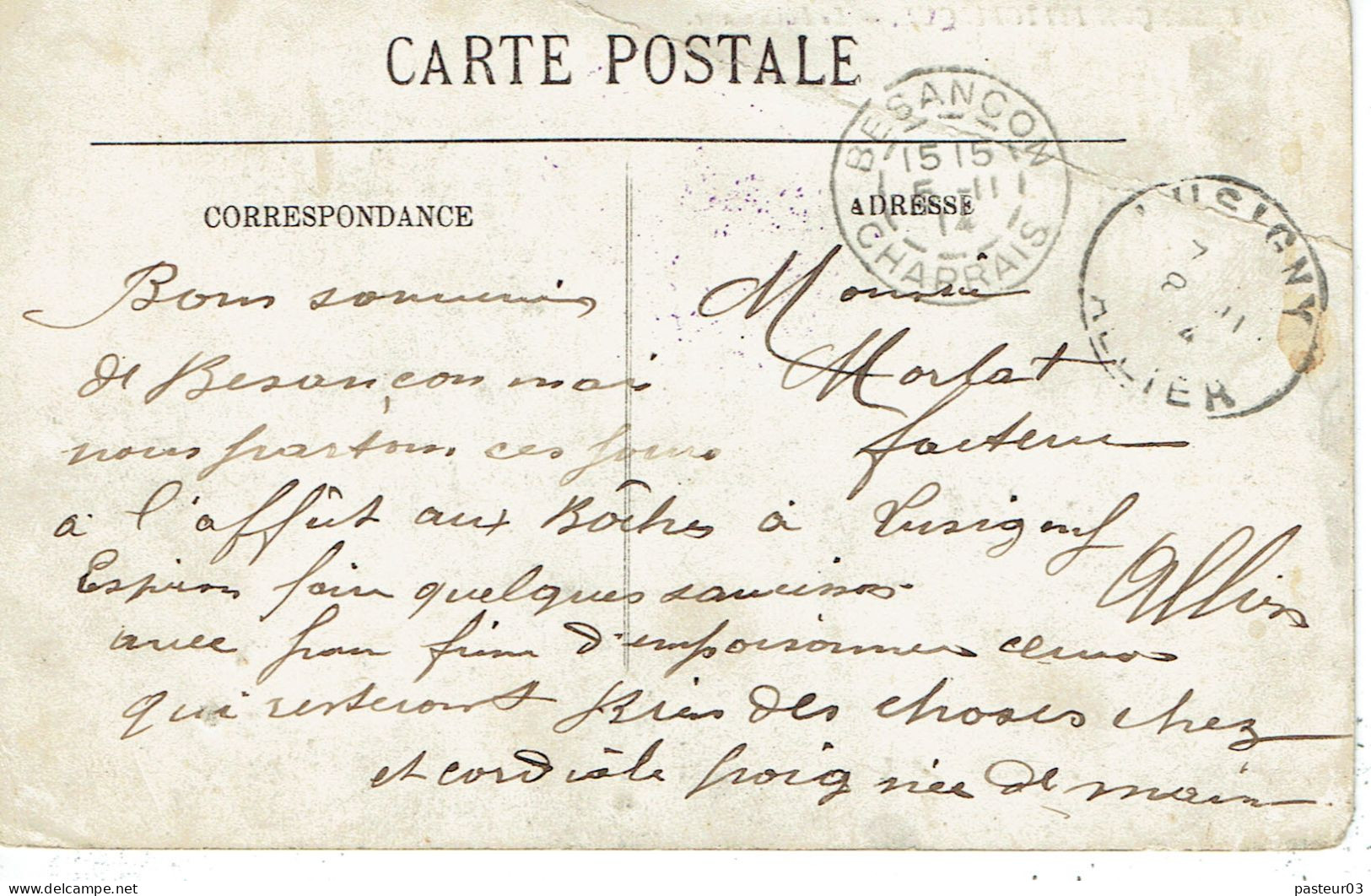 Place Forte De Besançon Commandement Secteur Nord Cachet De Besançon Charrais Du 5-11-1914 Sur CP - War Stamps