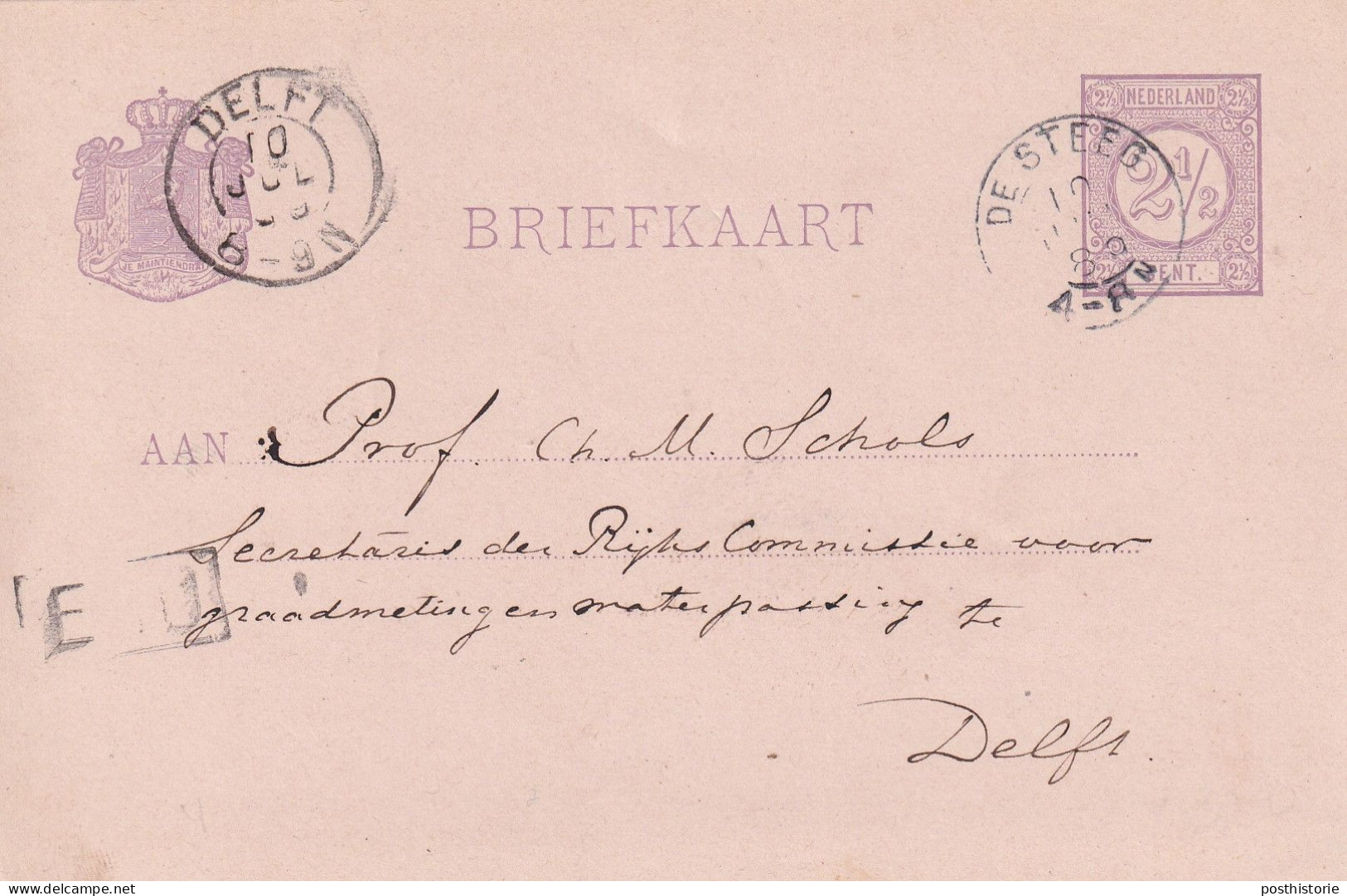 Briefkaart 10 Jul 1889 De Steeg (hulpkantoor Kleinrond) Naar Delft (kleinrond) - Marcophilie