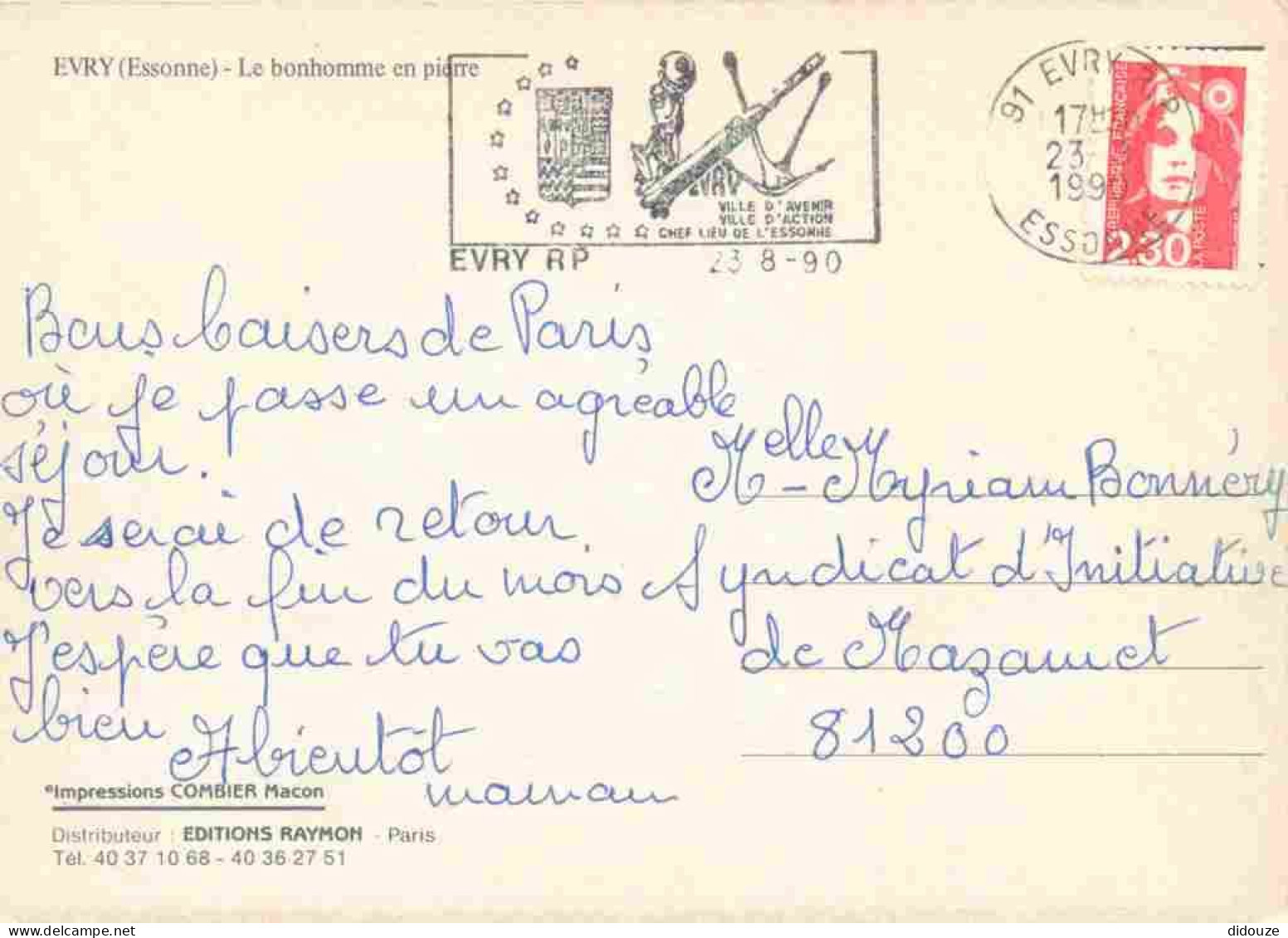 91 - Evry - Le Bonhomme En Pierre - CPM - Flamme Postale - Voir Scans Recto-Verso - Evry