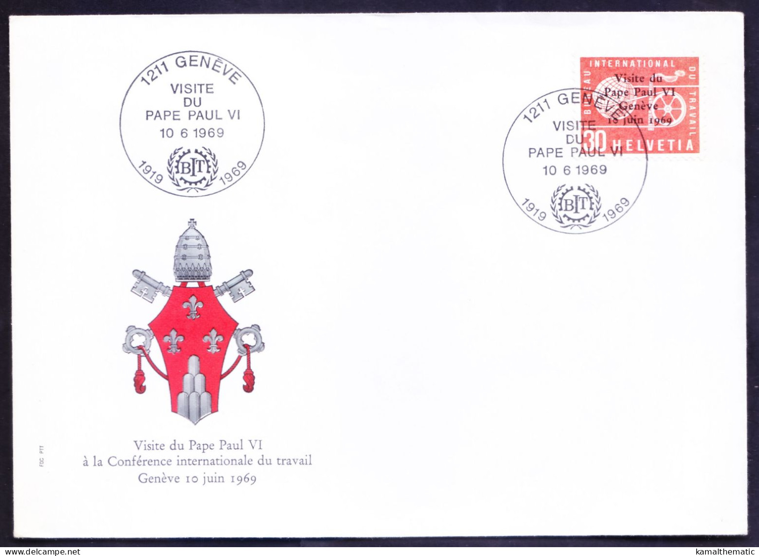 Switzerland 1969 FDC, Visit Of Pope Paul VI At International Labour Conference - Papes