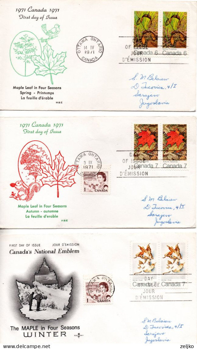 Canada, FDC, 1971, Michel 478, 487, 493, Seasons - Storia Postale