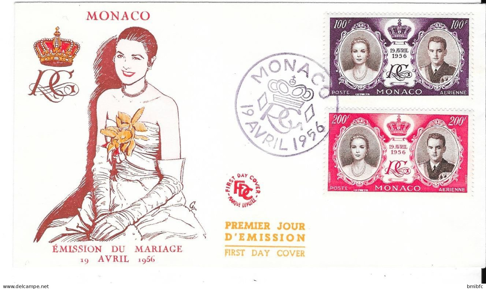 ÉMISSION DU MARIAGE     MONACO 19 AVRIL 1956 - FDC