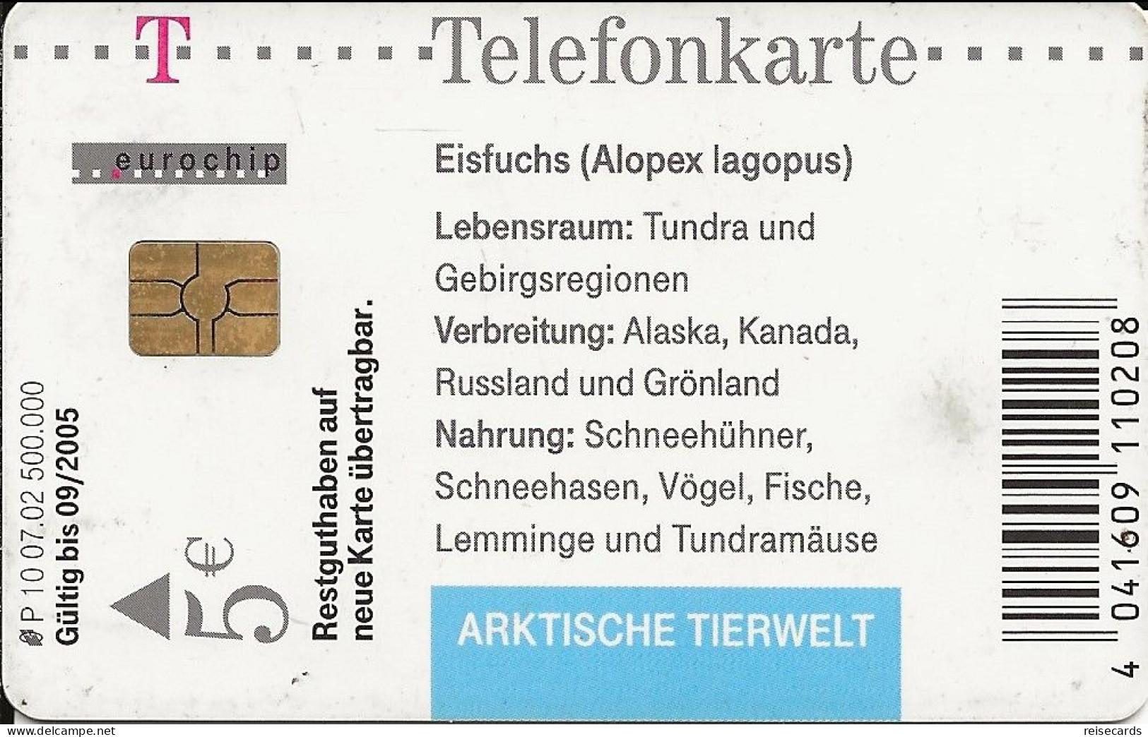 Germany: Telekom P 10 07.02 Arktische Tierwelt, Eisfuchs - O-Series: Kundenserie Vom Sammlerservice Ausgeschlossen