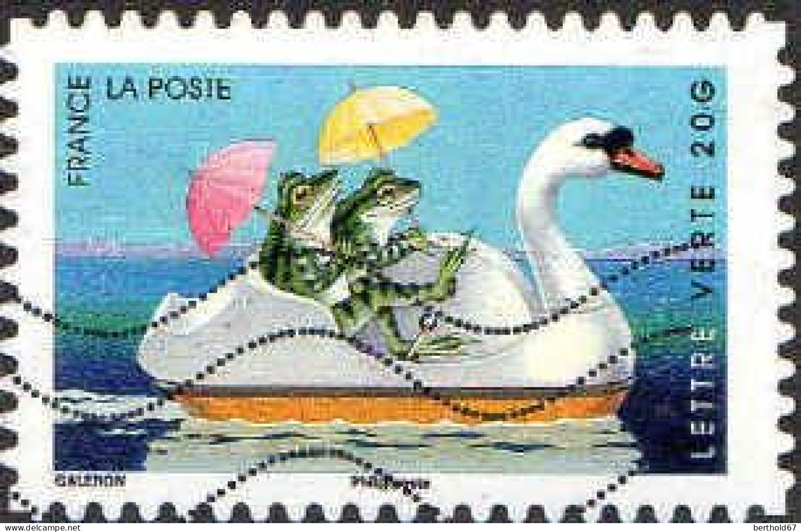 France Poste AA Obl Yv: 987 Mi:5837 Galeron Cygne & Grenouilles (Lign.Ondulées) (Thème) - Swans