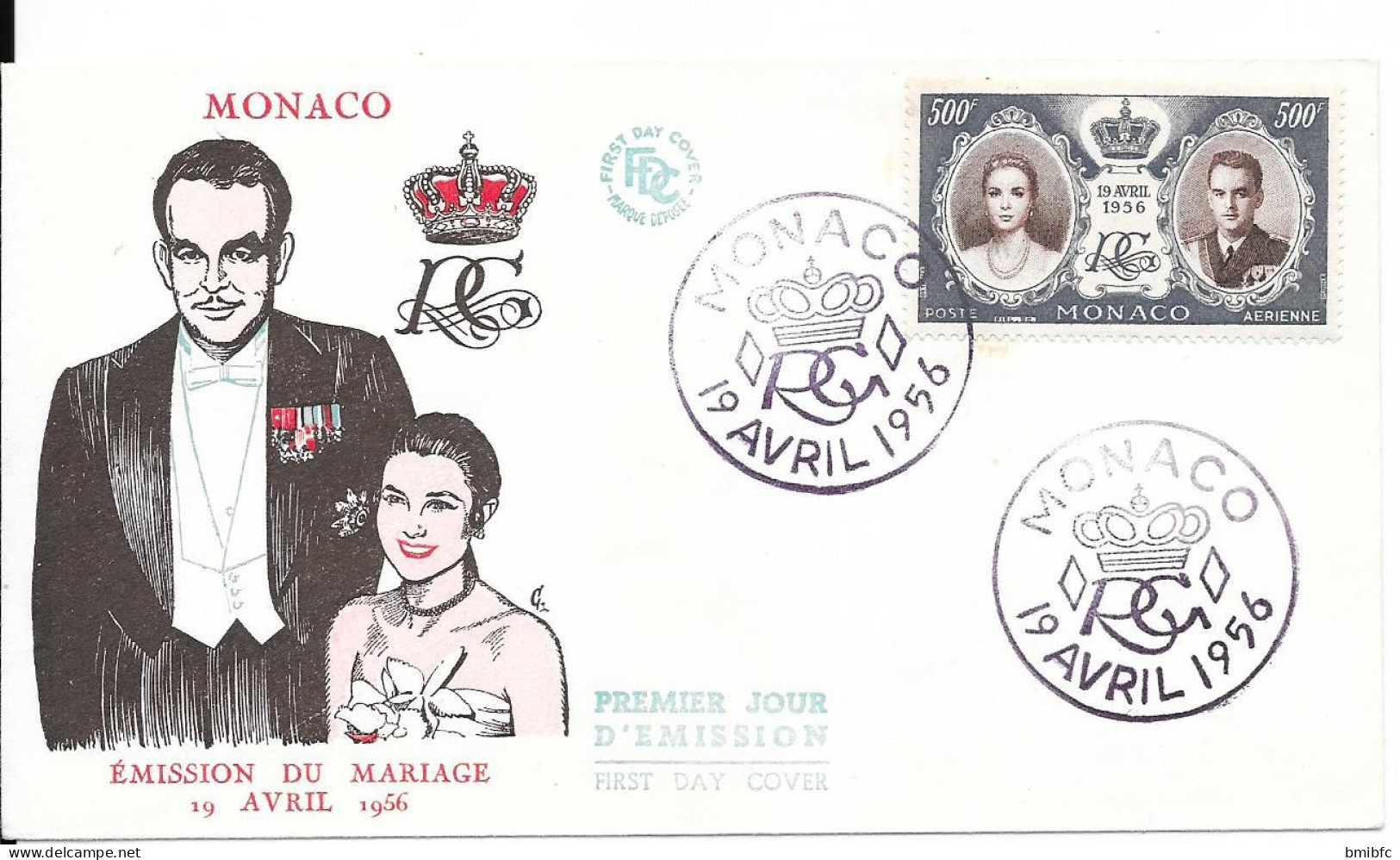 ÉMISSION DU MARIAGE     MONACO 19 AVRIL 1956 - FDC