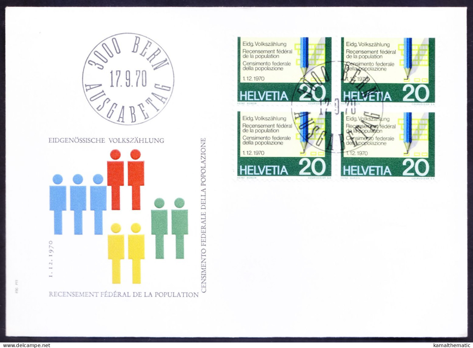 Switzerland 1970 FDC Blk, Census Of Population Bern Cancellation - Andere & Zonder Classificatie