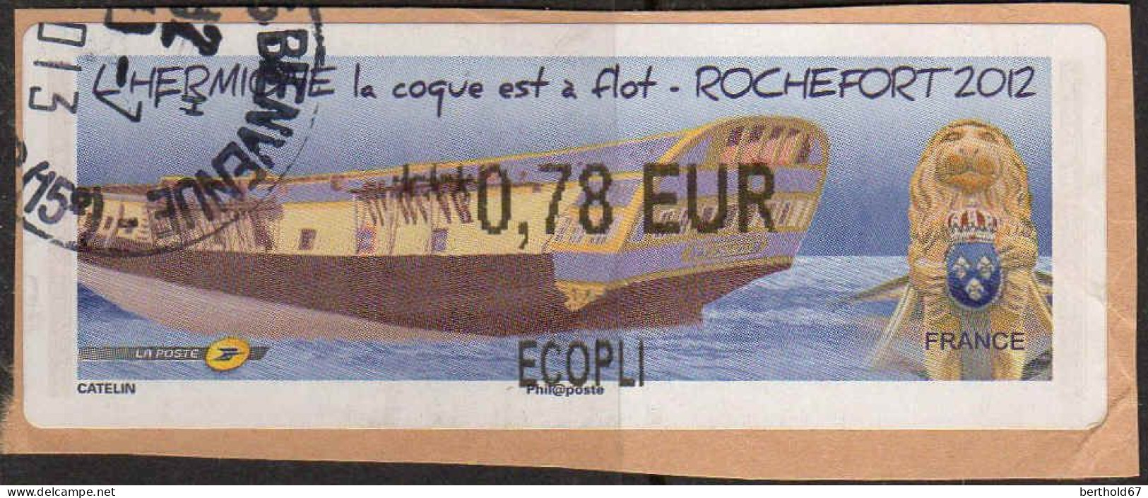 France Lisa Obl 2005 L'Hermione La Coque Est à Flot Rochefort (Beau Cachet Rond) ***0,78 EUR Sur Fragment - 2010-... Vignette Illustrate