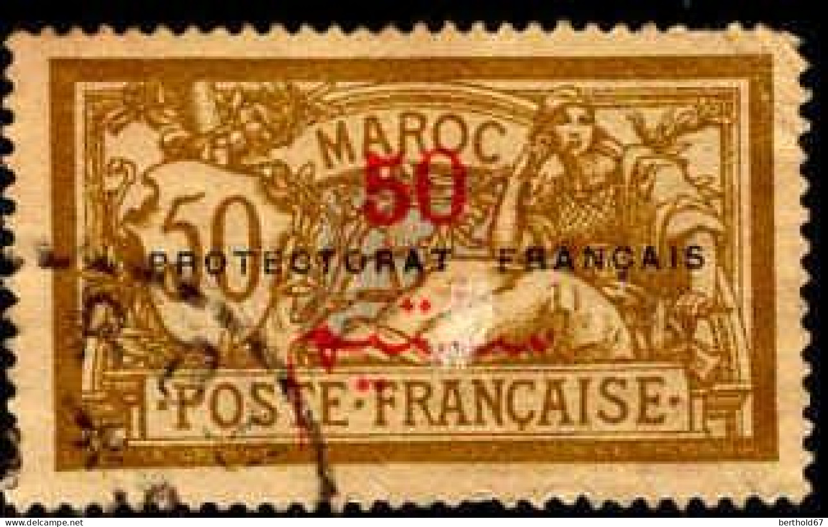 Maroc (Prot.Fr) Poste Obl Yv: 50 Mi:14 Merson (TB Cachet Rond) Dent Courte - Usati