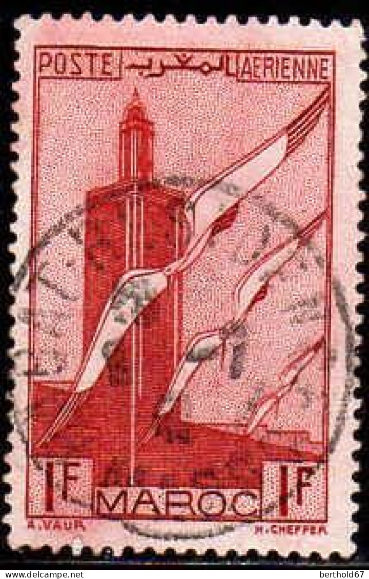 Maroc (Prot.Fr) Avion Obl Yv: 44 Mi:177 Minaret De Chella Cigognes (Beau Cachet Rond) - Airmail