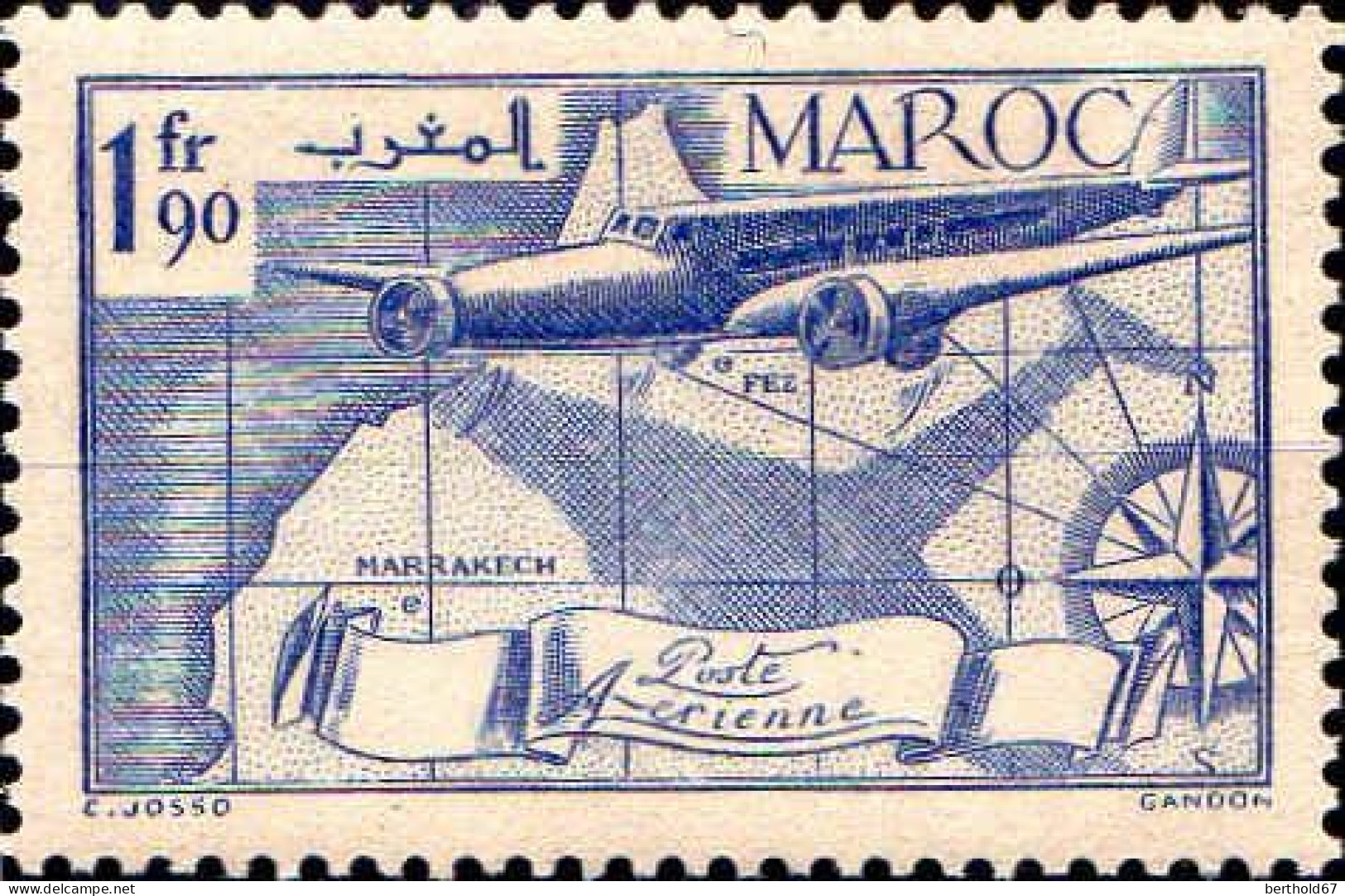 Maroc (Prot.Fr) Avion N* Yv: 45 Mi:178 Fez Marrakech (défaut Gomme) - Luchtpost