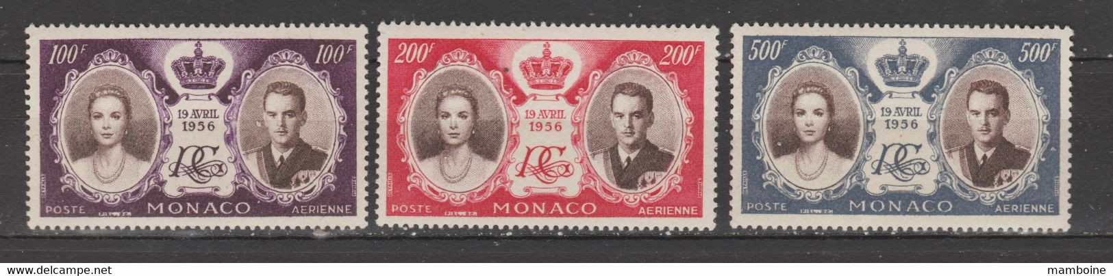 Monaco  1956  Aérien N ° 63 à 65 X X    Série Complète  Mariage Princier - Airmail