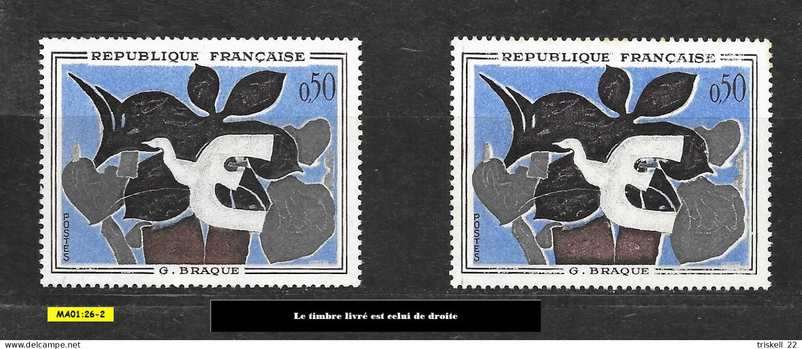 Timbre N° 1319a Le Messager De Braque - Variété Avec Liseré Blanc Prononcé à Droite - Neufs