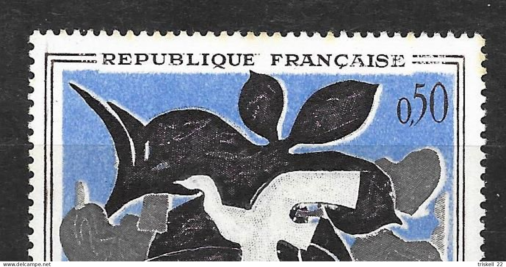 Timbre N° 1319a Le Messager De Braque - Variété Avec Liseré Blanc Prononcé à Droite - Unused Stamps
