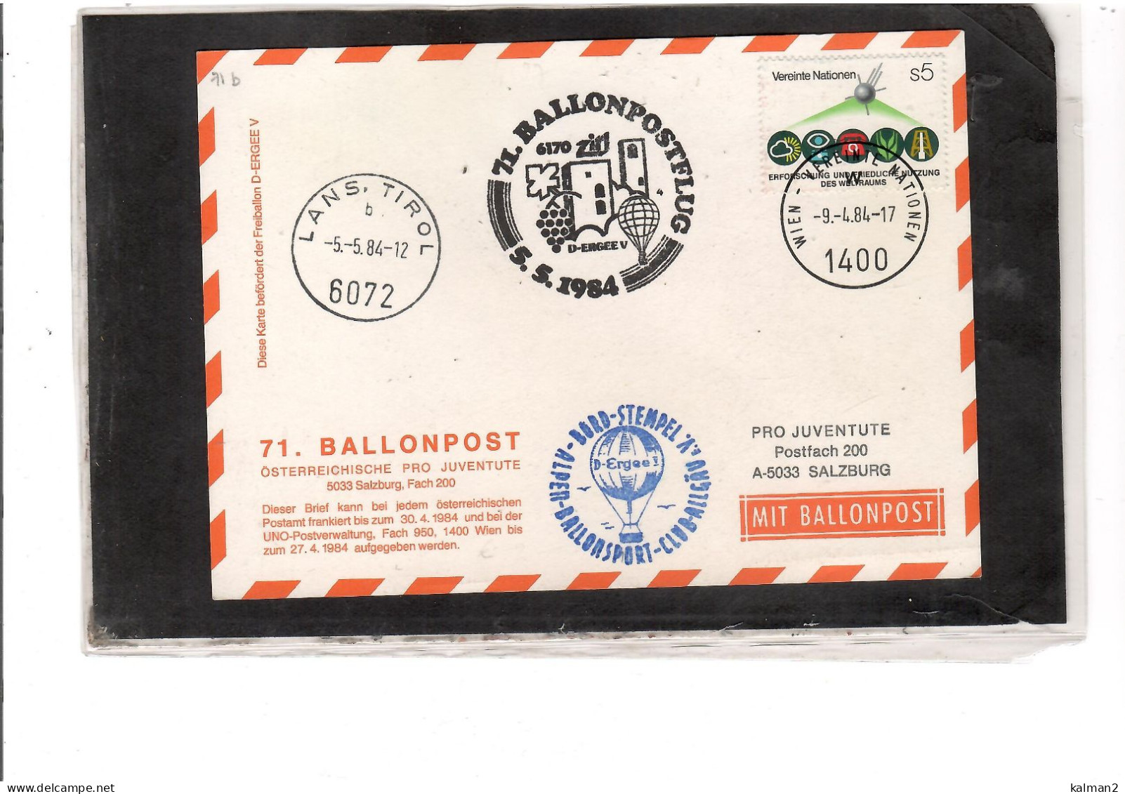 TEM20484 -   ZIRL 5.5.1984   /   71.  BALLONPOSTFLUG -  NETTO KATALOG NR. 71b   - BALLON "  D-ERGEE V " - Montgolfières