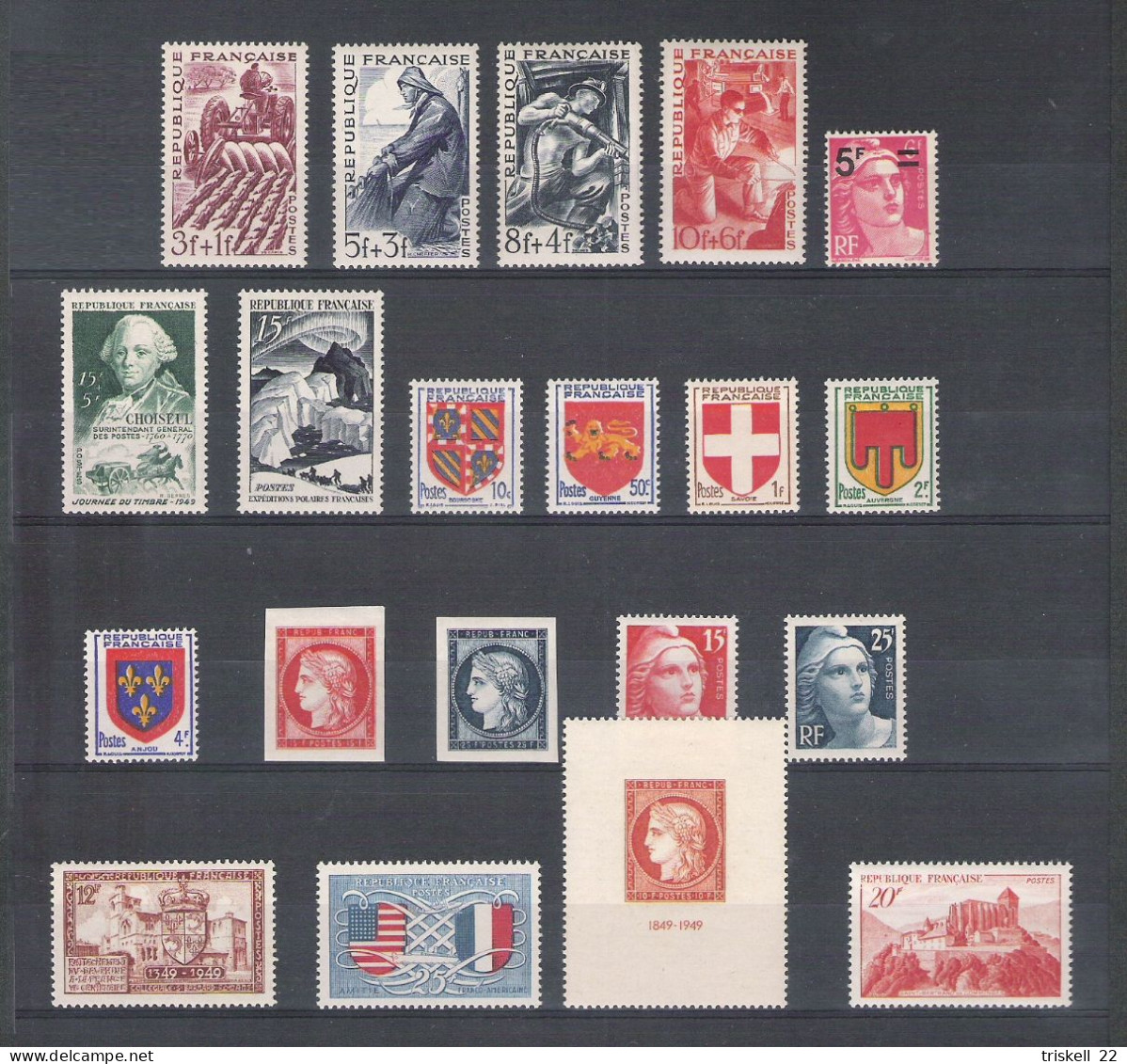 Année 1949 : N° 823 ** à 862 ** = 42 Timbres ( Sans La Bande 833A ) - 1940-1949