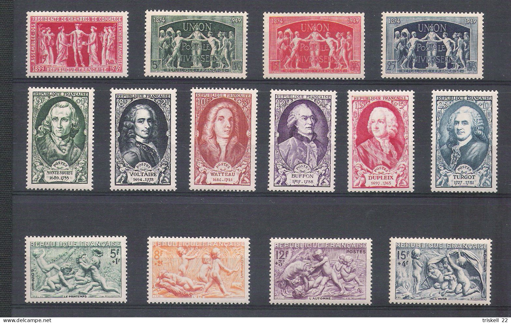 Année 1949 : N° 823 ** à 862 ** = 42 Timbres ( Sans La Bande 833A ) - 1940-1949