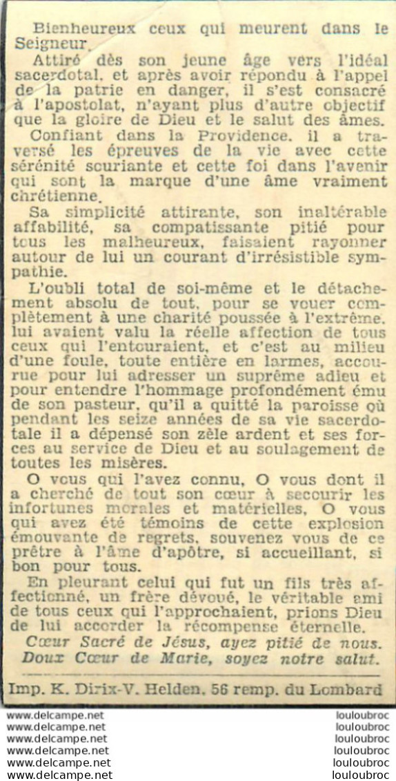 MEMENTO ABBE ARMAND SPRUYT DE ANVERS VICAIRE DE L'EGLISE DE BRUXELLES MORT EN 11/1943 A 44 ANS - 1939-45
