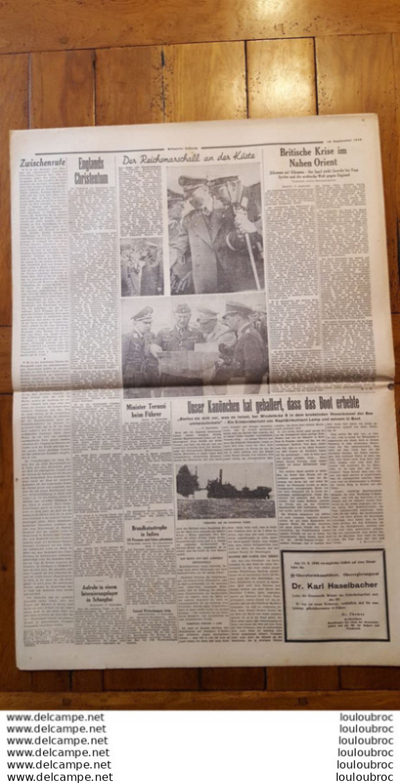 BRUSSELER ZEITUNG JOURNAL ALLEMAND  18/09/1940 FORMAT FERME 44 X 60 CM COMPOSE DE 8 PAGES - 1939-45