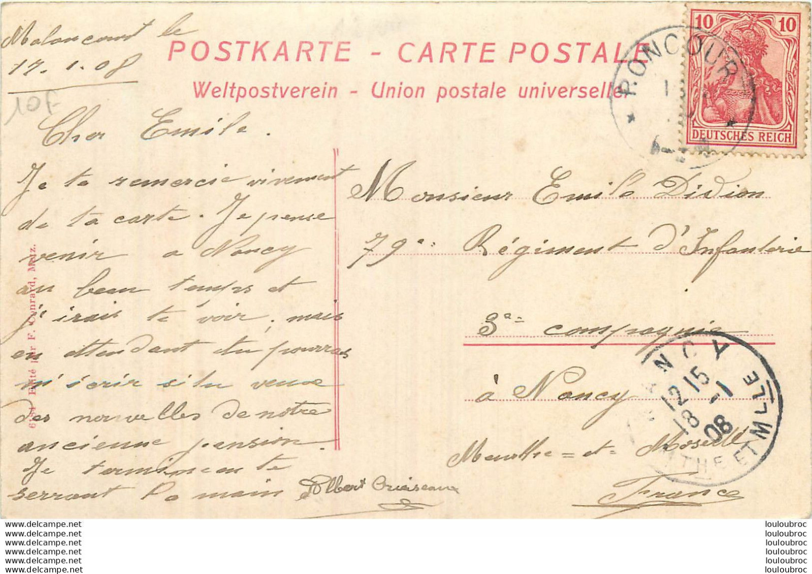 MALANCOURT SOUVENIR DE  RESTAURATION AUGUSTE DUVAL RESTAURANT   ETC..  1908 - Autres & Non Classés