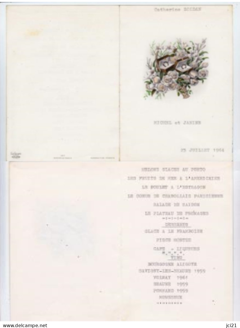 Menu De Mariage Du 23 Juillet 1964, Alliances, Roses Blanches (078)_RLVP94 - Menu