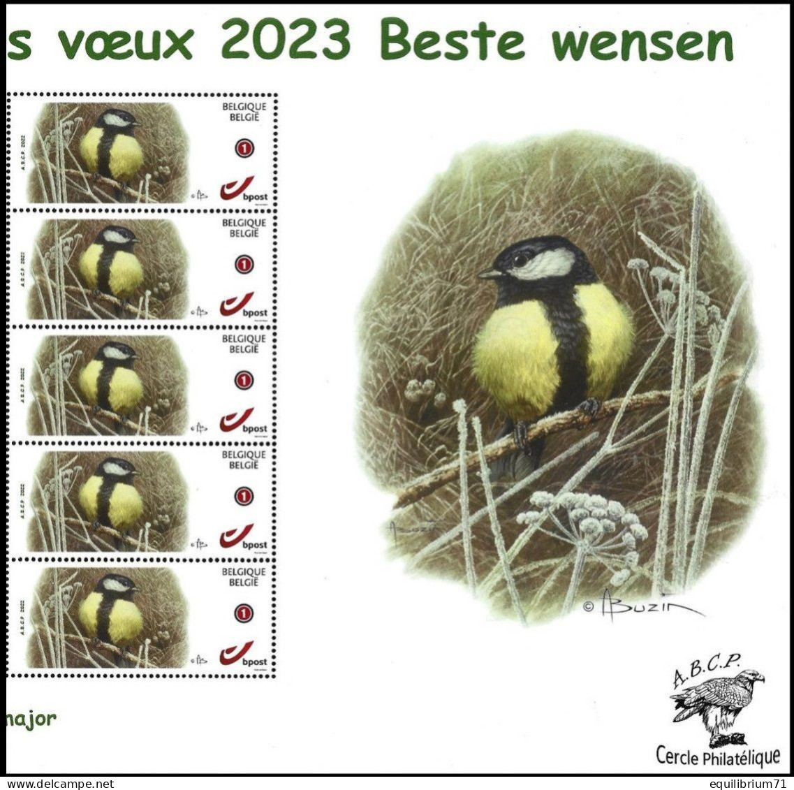 DUOSTAMP** / MYSTAMP** - Mésange Charbonnière / Koolmees / Parus Major - Meilleurs Vœux 2023 - BUZIN - ABCP - Passereaux