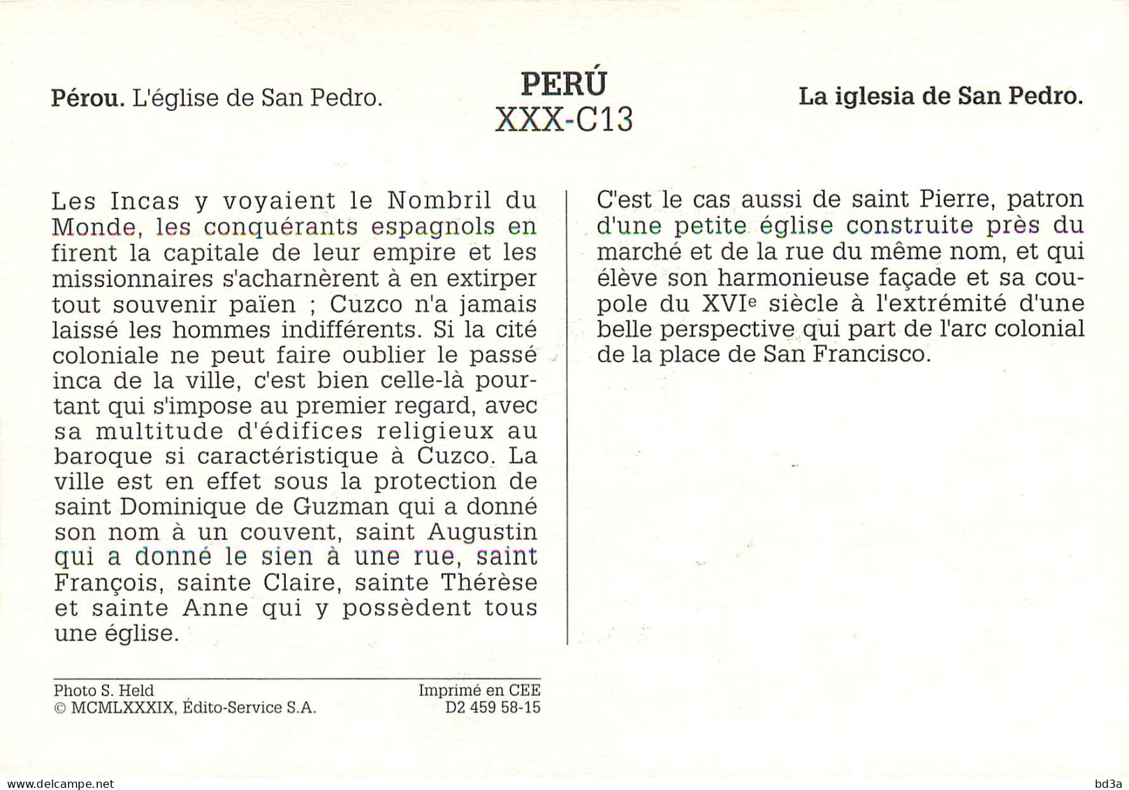PEROU PERU EGLISE DE SAN PEDRO - Perú