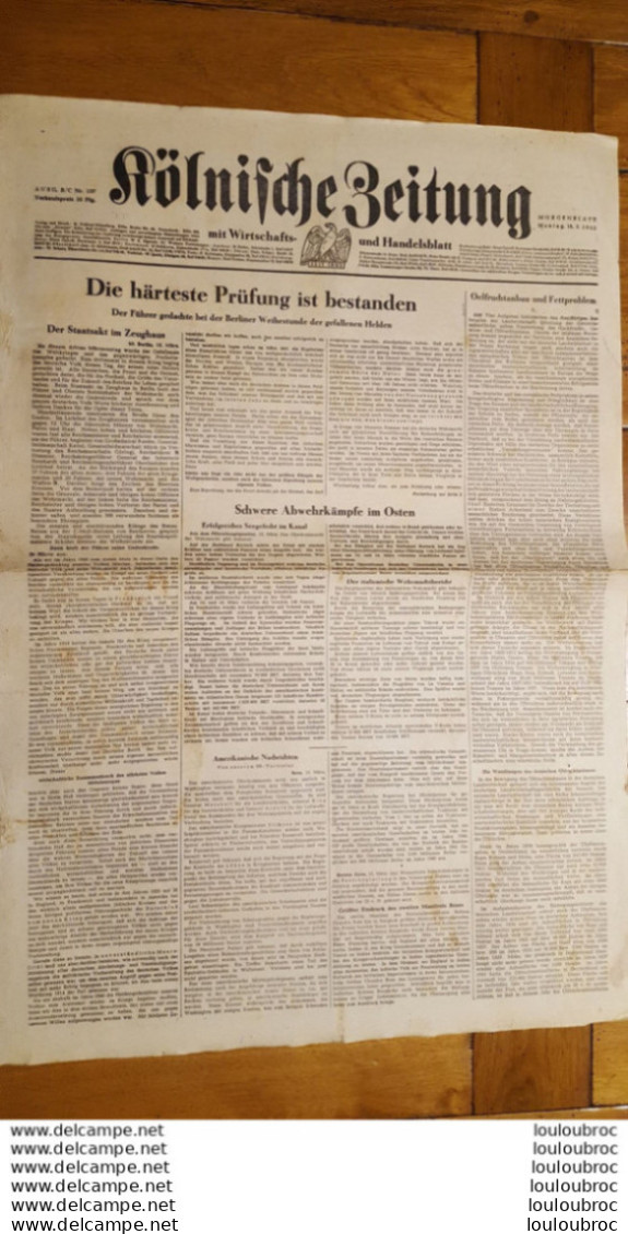 KOLNISCHE ZEITUNG 16 MARS 1942  JOURNAL ALLEMAND  DOUBLE PAGE - 1939-45