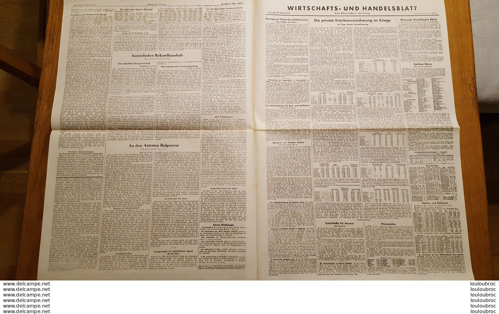 KOLNISCHE ZEITUNG 30 OCTOBRE  1941  JOURNAL ALLEMAND  DOUBLE PAGE - 1939-45