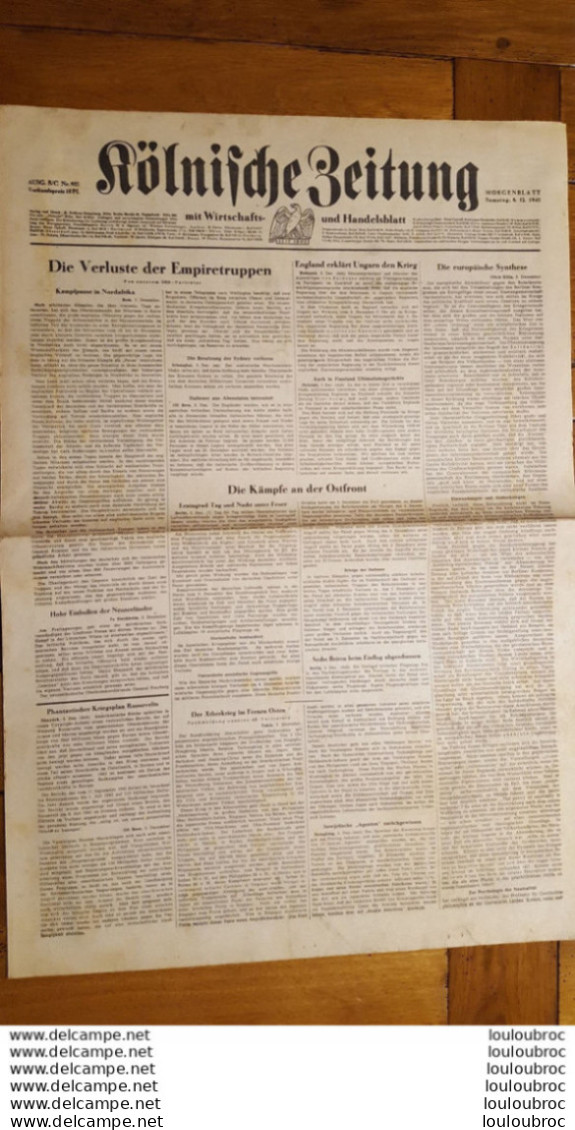 KOLNISCHE ZEITUNG 6 DECEMBRE  1941  JOURNAL ALLEMAND  DOUBLE PAGE - 1939-45