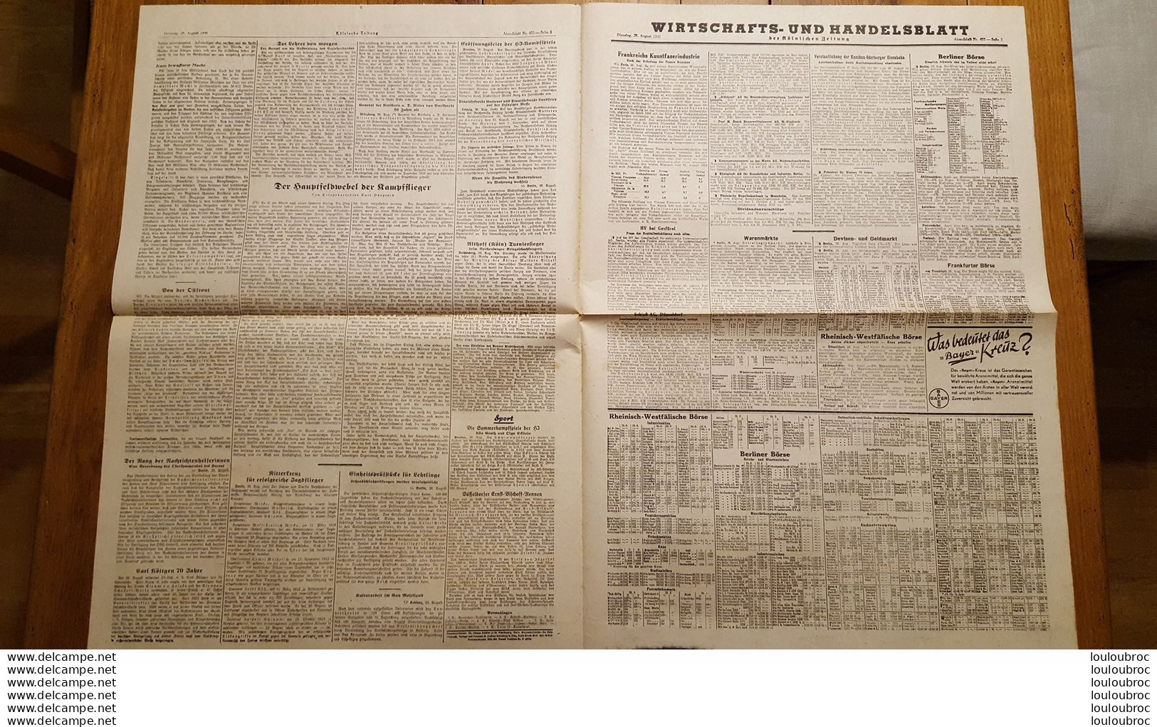 KOLNISCHE ZEITUNG 26 AOUT 1941  JOURNAL ALLEMAND  DOUBLE PAGE - 1939-45