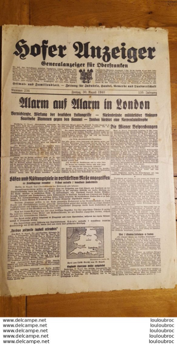 HOFER ANZEIGER 30 AOUT 1940 JOURNAL ALLEMAND  DE 8 PAGES - 1939-45