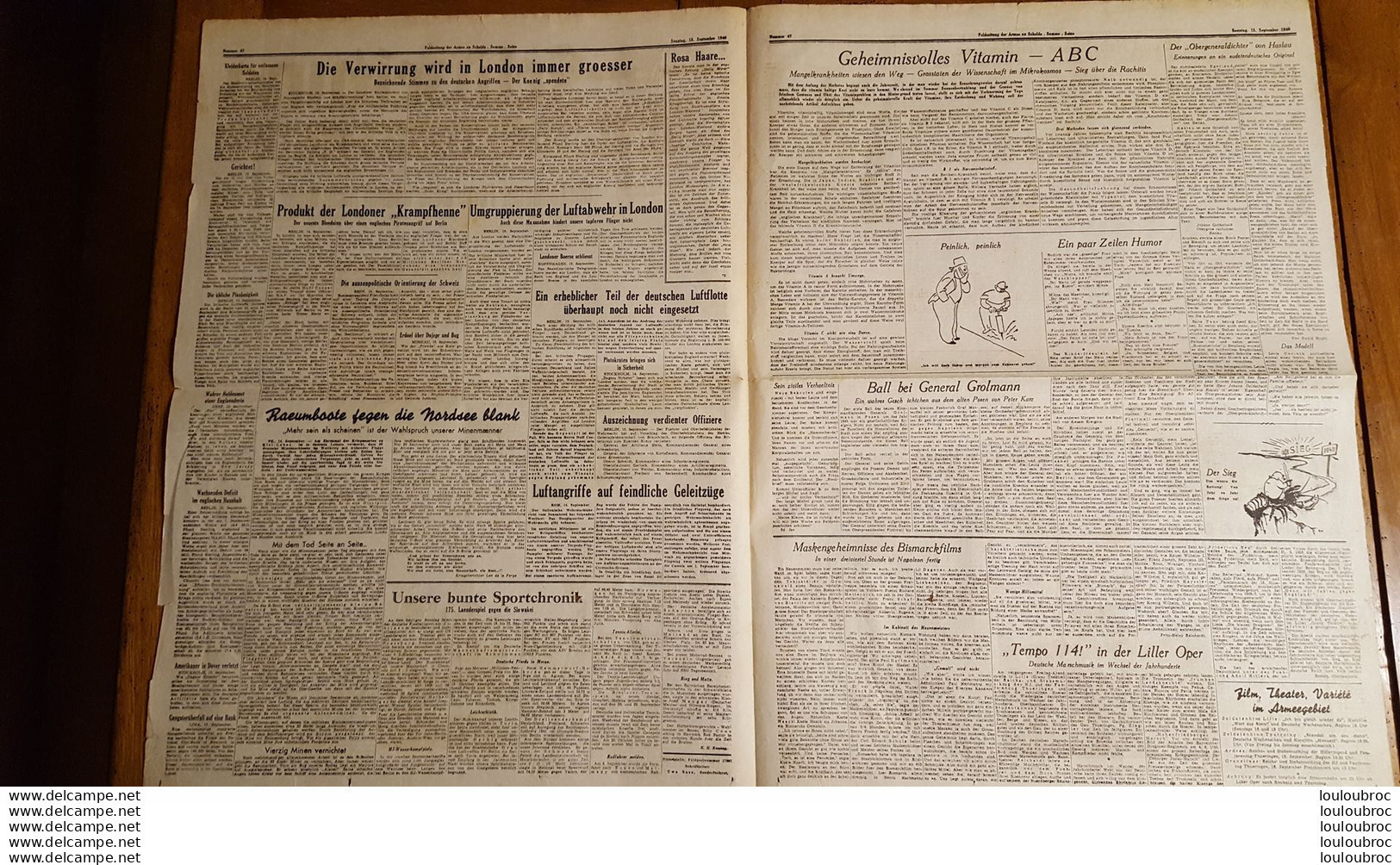 FELDZEITUNG DER ARMEE AN SCHELDE SOMME SEINE JOURNAL DE GUERRE 15 SEPTEMBRE 1940 - 1939-45