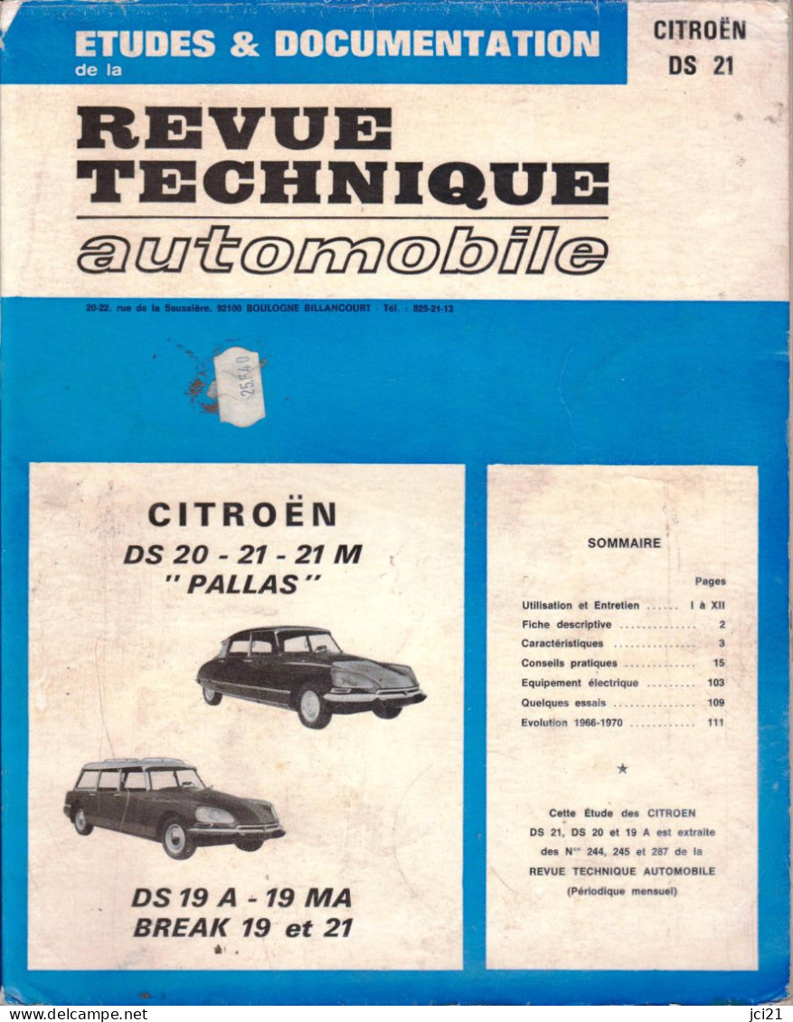 Revue Technique Automobile " CITROËN " DS 21 _RLVP120 - Auto