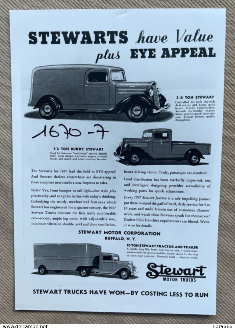 STEWART Motor Trucks, Buffalo N.Y. - 15 X 10 Cm. (REPRO PHOTO ! Zie Beschrijving, Voir Description, See Description) ! - Coches