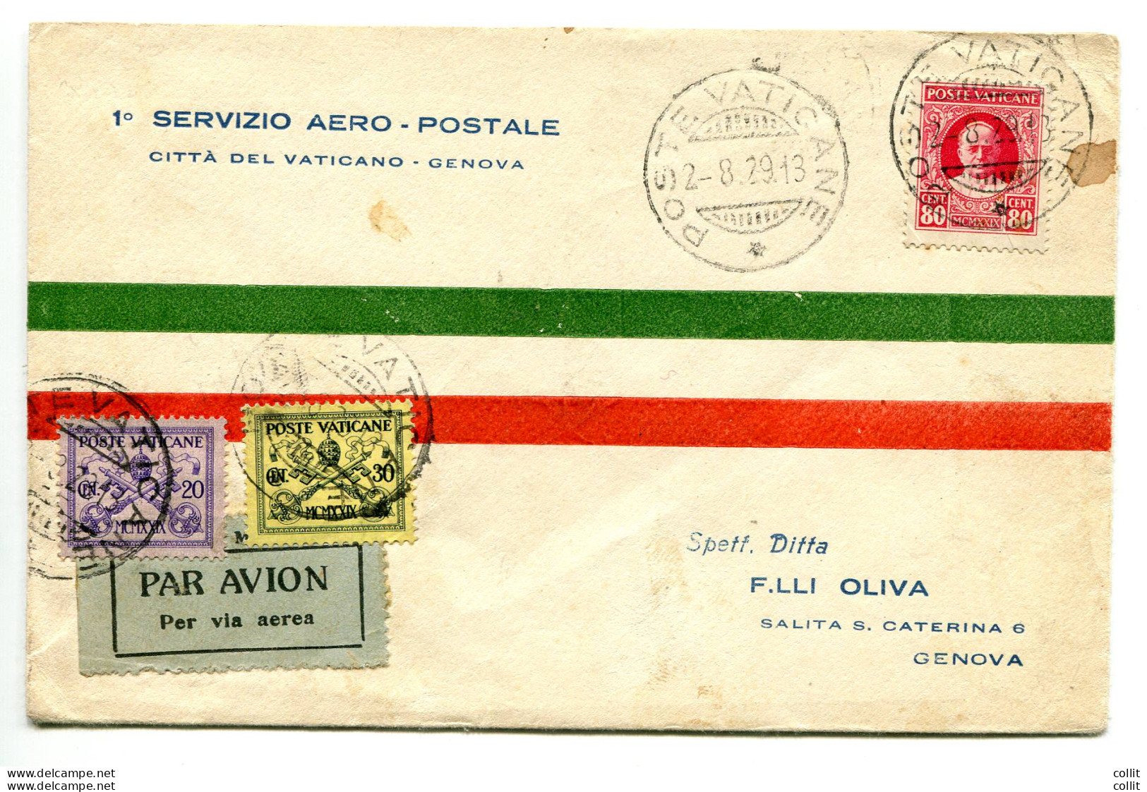 1° Volo (Vaticano) Roma Genova Del 2.8.29 - Storia Postale (Posta Aerea)