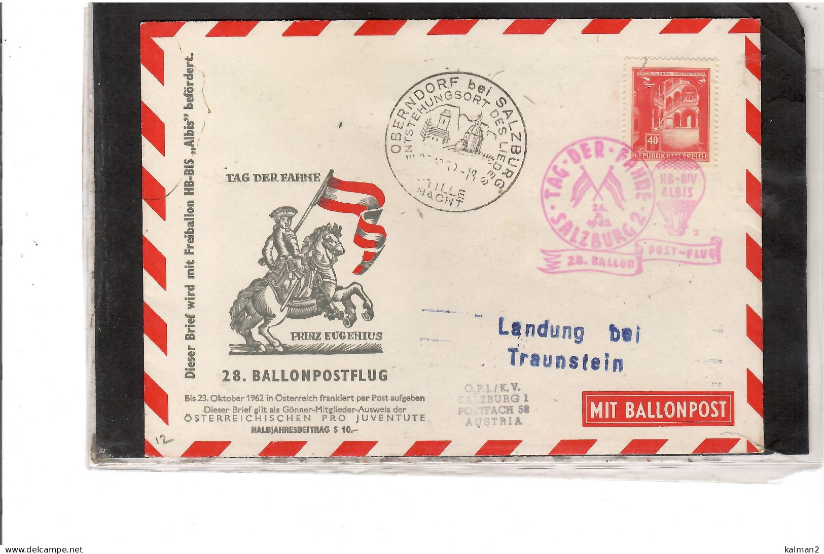 TEM20492 -  SALZBURG 26.10.1962   /   28.  BALLONPOSTFLUG -  NETTO KATALOG NR. 28b  - BALLON " HB-BIS ALBIS " - Fesselballons