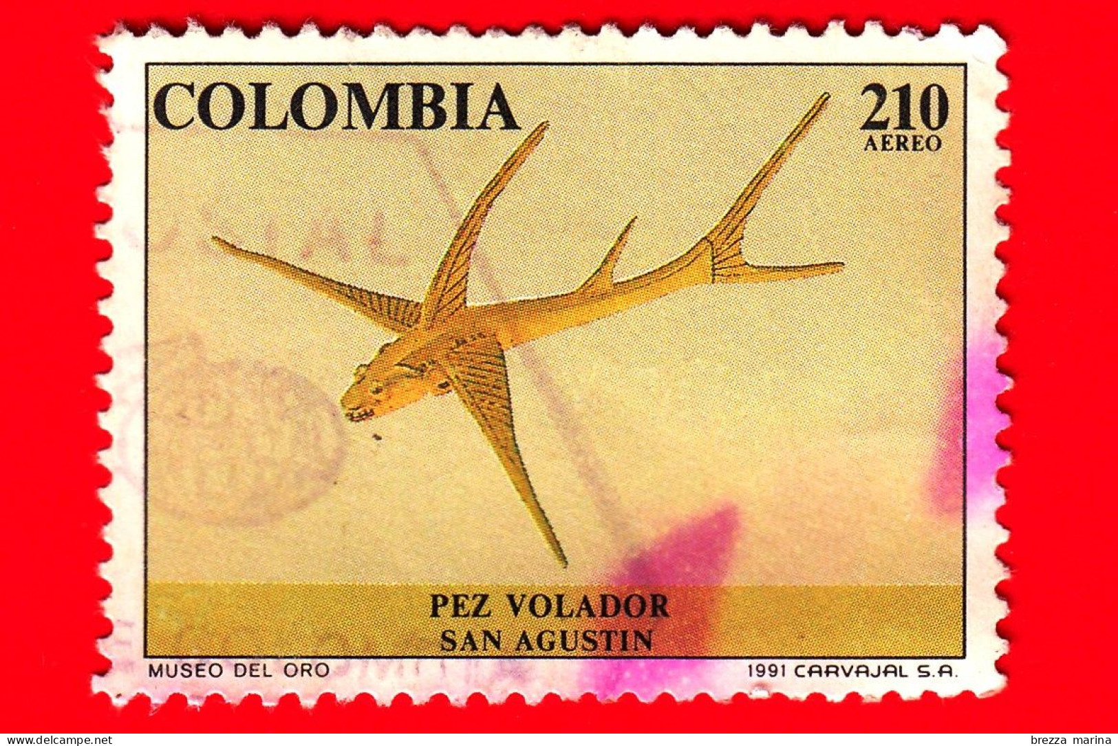 COLOMBIA - Usato - 1991 - Manufatti Precolombiani - Pesci - Flying Fish - Archeologia - 210 - Colombia