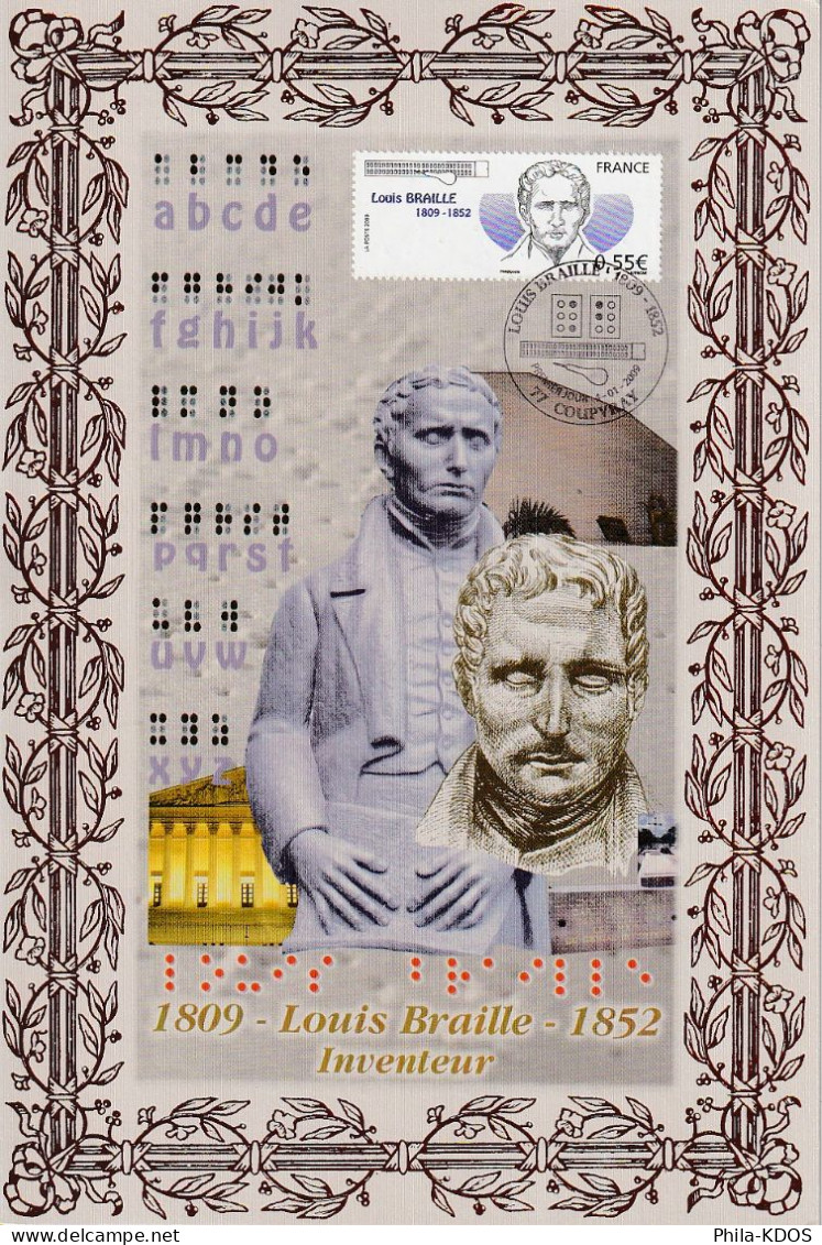 Rare (280/400) " LOUIS BRAILLE " Sur Encart 1er Jour N°té En Soie De 2009. Ed° A.M.I.S. N° YT 4324 Parfait état. - Non Classés