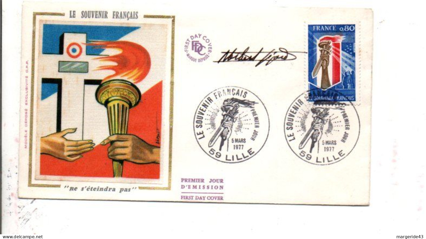 FDC LE SOUVENIR FRANCAIS SIGNE PAR LE GRAVEUR 1977 - Unclassified