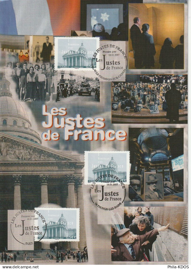 Rare (370/850) " LES JUSTES DE FRANCE " Sur  Encart 1er Jour N°té En Soie De 2007. 3 X N° YT 4000 Parf état FDC - Non Classés