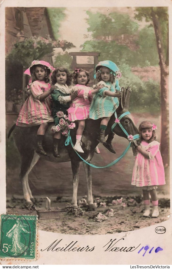 FETES ET VOEUX - Meilleurs Voeux - Des Petites Filles Sur Le Dos D'un âne - Colorisé - Carte Postale Ancienne - Nouvel An